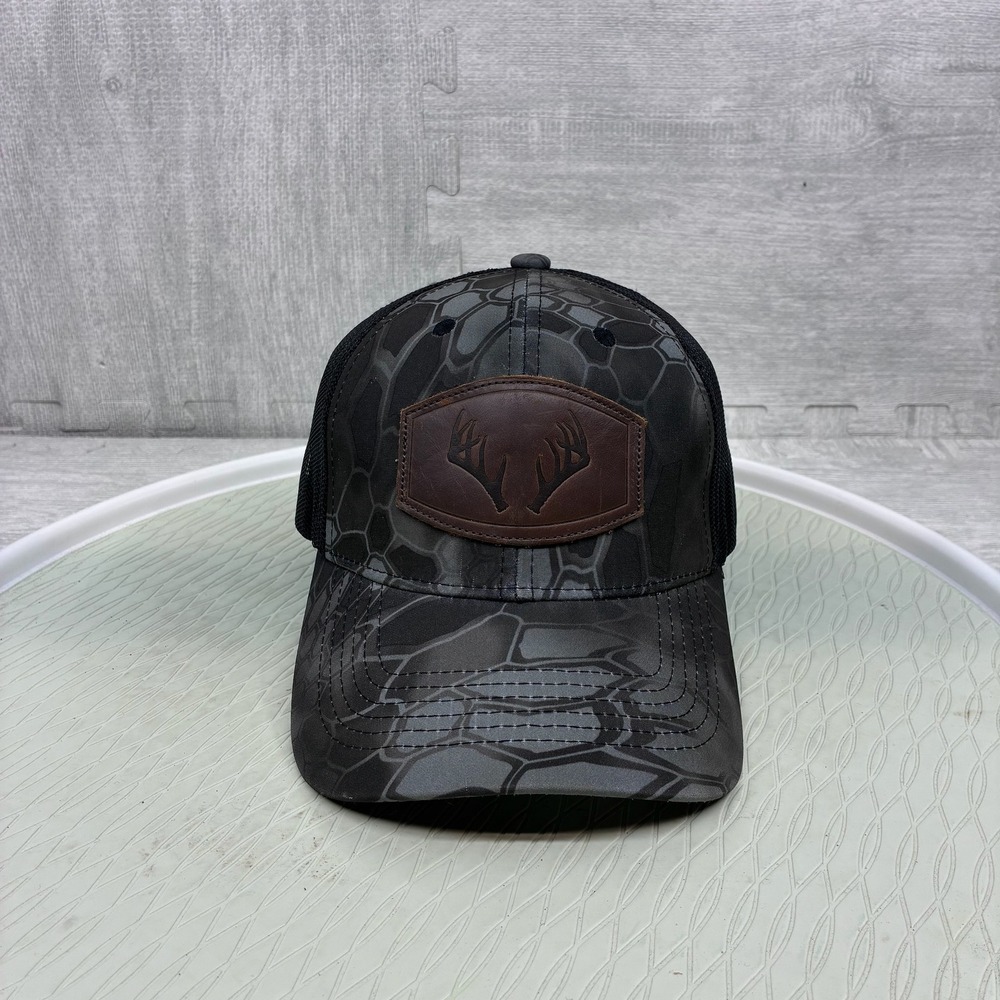 Kryptek Typhon Camo Trucker Hat Mens OSFA Black Grey Antler Patch Snapback